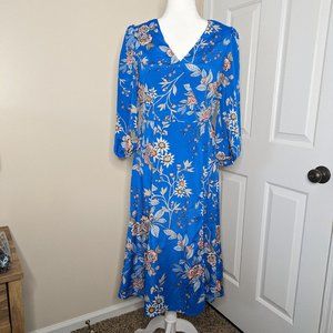 Vince Camuto Blue V Neck Dress Floral midi size 8